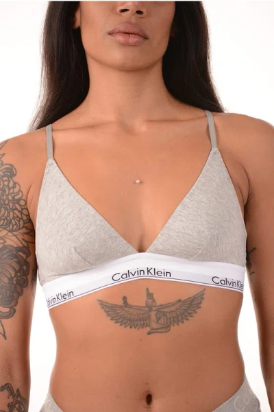 Calvin Klein Logoed Band Triangle Bra In Gray