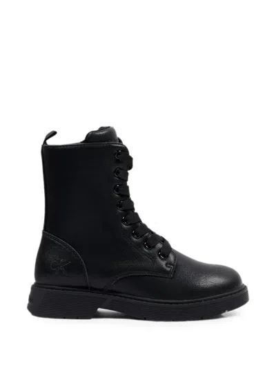 Calvin Klein Kids' Logo-embossed Lace-up Ankle Boots In Black