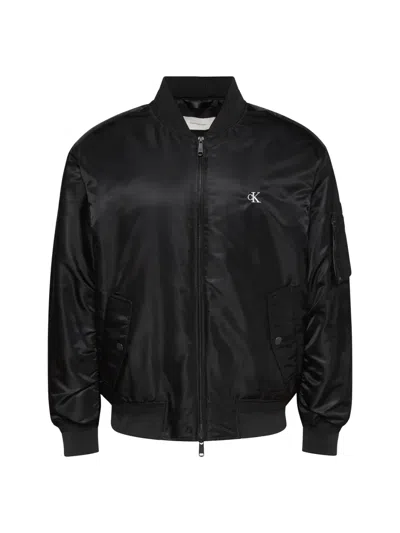 Calvin Klein Logo-embroidered Bomber Jacket In Black