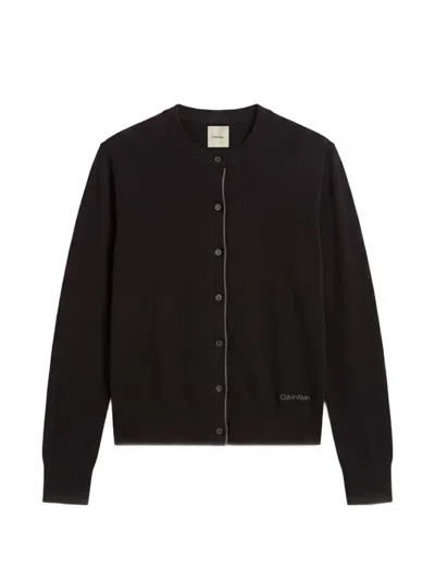 Calvin Klein Logo-embroidered Button-up Cardigan In Black