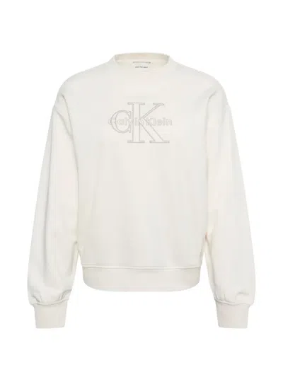 Calvin Klein Logo-embroidered Crew-neck Sweatshirt In Neutral