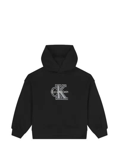 Calvin Klein Kids' Logo-embroidered Hoodie In Black