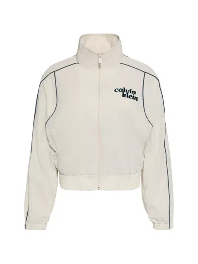 Calvin Klein Logo-embroidered Piped Jacket In Neutral