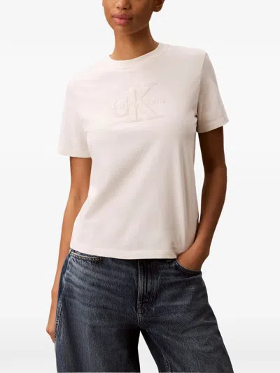 Calvin Klein Logo-embroidered Short-sleeved T-shirt In White