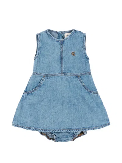 Calvin Klein Babies' Logo-embroidered Sleeveless Dress In Blue