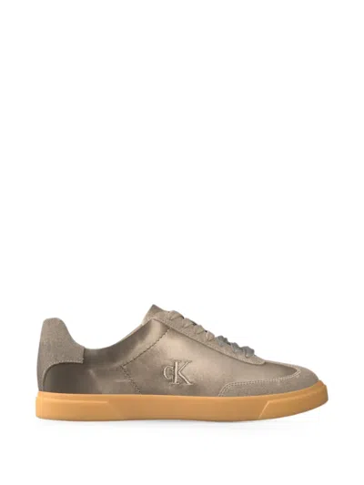 Calvin Klein Logo-embroidered Sneakers In Gold