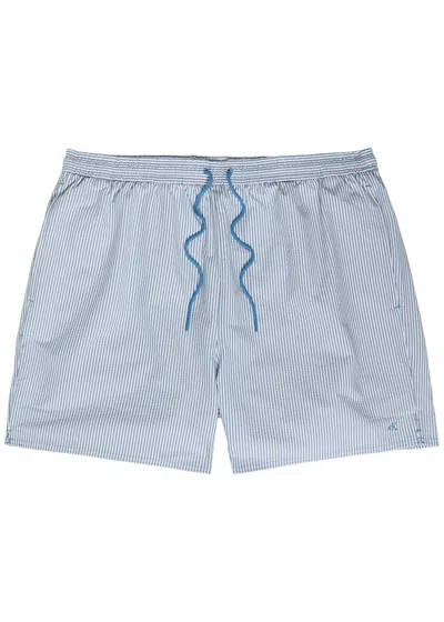 Calvin Klein Logo-embroidered Striped Seersucker Swim Shorts In Blue