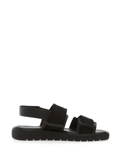 Calvin Klein Logo-embroidered Touch-strap Sandals In Black