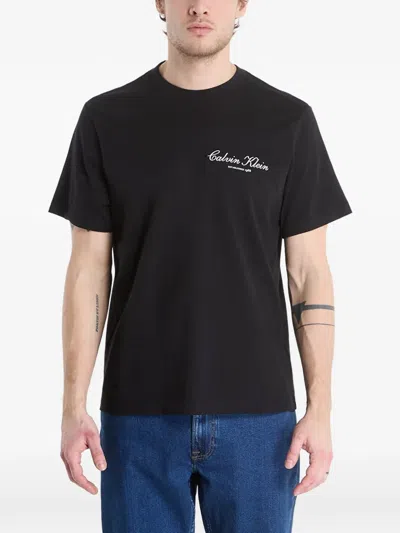 Calvin Klein Logo-embroidered T-shirt In Black