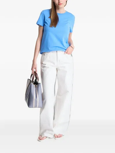 Calvin Klein Logo-embroidered T-shirt In Blue