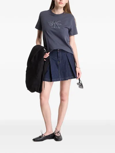 Calvin Klein Logo-embroidered T-shirt In Blue