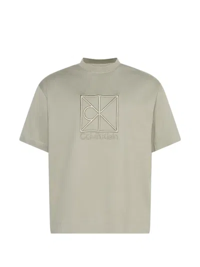 Calvin Klein Logo-embroidered T-shirt In Gray
