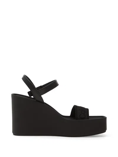 Calvin Klein Wedge-sandalen Mit Logo-stickerei In Black