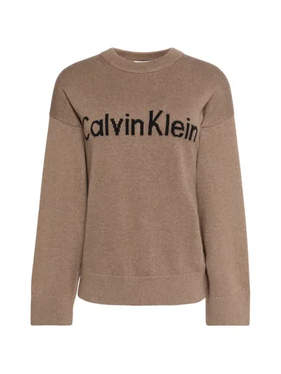 Calvin Klein Logo-knitted Sweater In Brown
