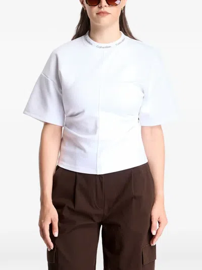 Calvin Klein Logo-neck Interlock T-shirt In White