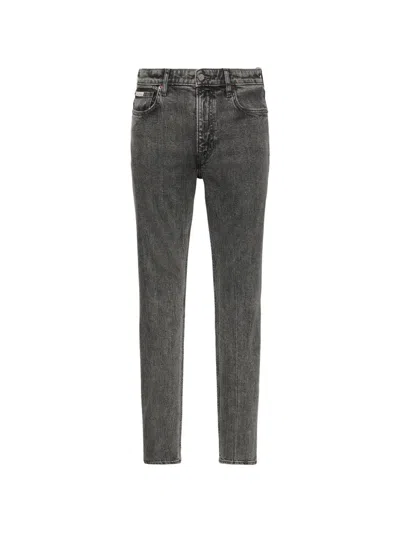 Calvin Klein Logo-patch Acid-wash Jeans In Black