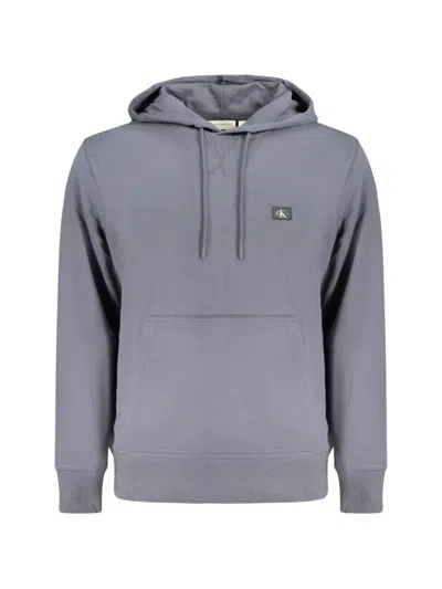 Calvin Klein Logo-patch Cotton Hoodie In Blue