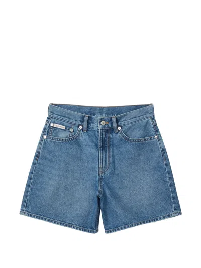 Calvin Klein Logo-patch Denim Shorts In Blue