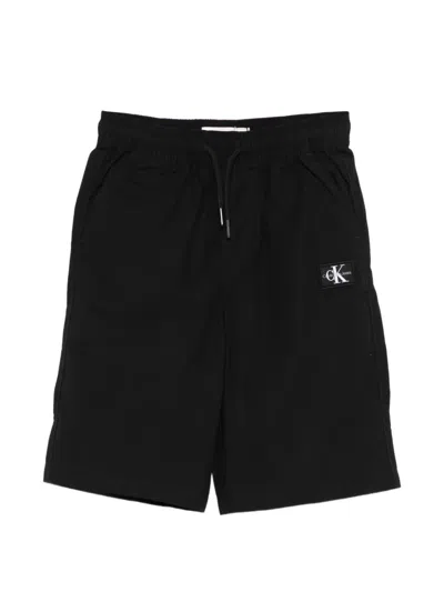 Calvin Klein Kids' Logo-patch Drawstring Shorts In Black