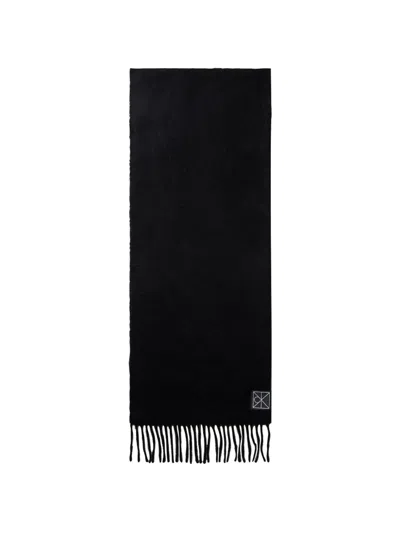 Calvin Klein Logo-patch Fringed Scarf In Black