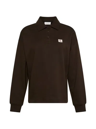 Calvin Klein Logo-patch Long-sleeved Polo Shirt In Black