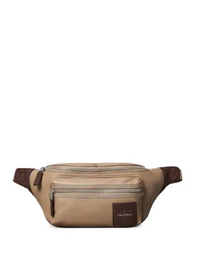 Calvin Klein Logo-patch Pebbled Belt Bag In Brown