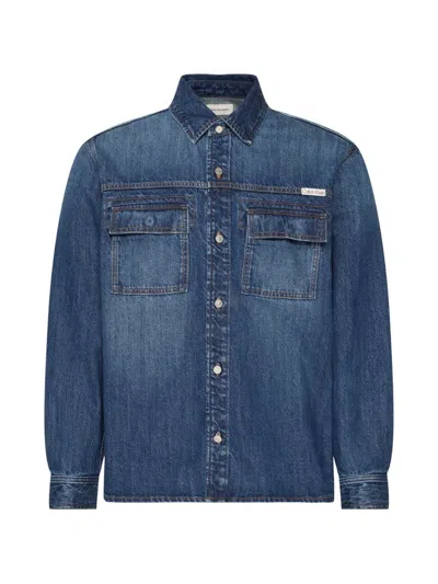Calvin Klein Logo-patch Shirt In Blue