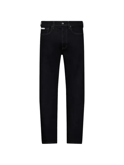 Calvin Klein Logo-patch Straight Leg Jeans In Blue