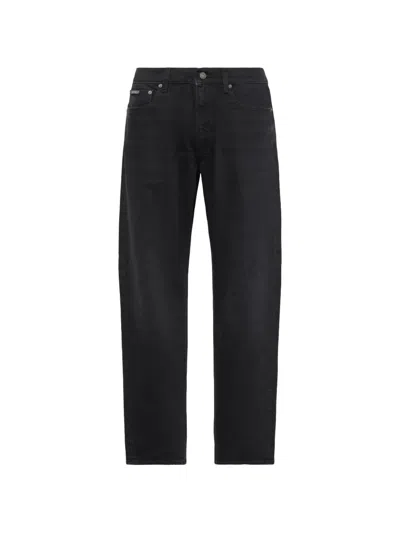 Calvin Klein Logo-patch Straight-leg Jeans In Black