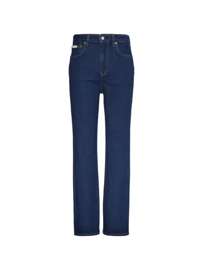 Calvin Klein Logo-patch Straight-leg Jeans In Blue