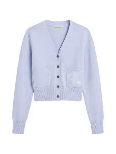 Calvin Klein Logo-patch V-neck Cardigan In Purple