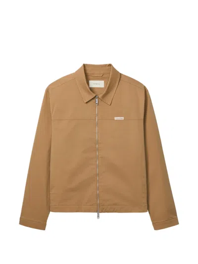 Calvin Klein Logo-patch Zip-up Jacket In Brown