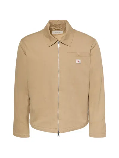 Calvin Klein Logo-patch Zip-up Jacket In Neutral