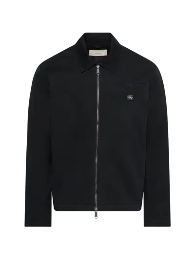 Calvin Klein Logo-patch Zip-up Shirt Jacket In Black