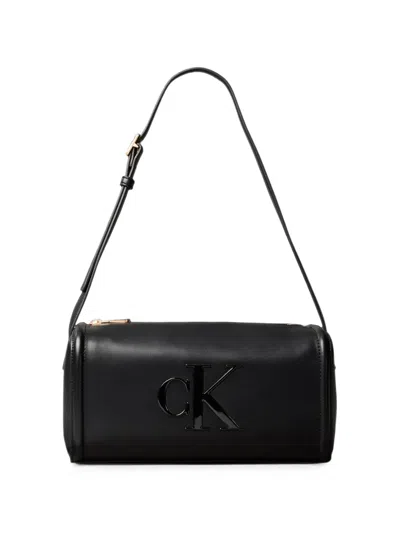 Calvin Klein Logo-plaque Barrel Shoulder Bag In Black