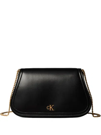 Calvin Klein Logo-plaque Chain-link Shoulder Bag In Black