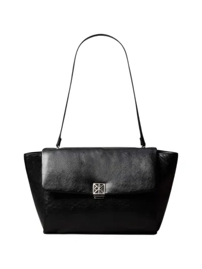 Calvin Klein Logo-plaque Foldover Shoulder Bag In Black