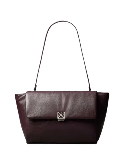 Calvin Klein Logo-plaque Foldover Shoulder Bag In Burgundy