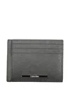 Calvin Klein Logo-plaque Leather Card Holder In Gray