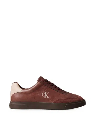 Calvin Klein Logo-plaque Panelled Sneakers In Brown