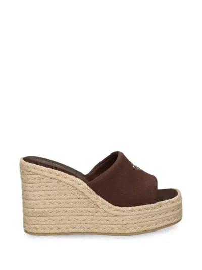 Calvin Klein Logo-plaque Wedge Espadrilles In Brown