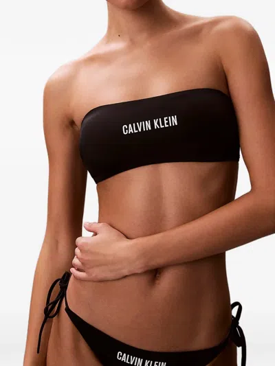 Calvin Klein Logo-print Bandeau Bikini In Black