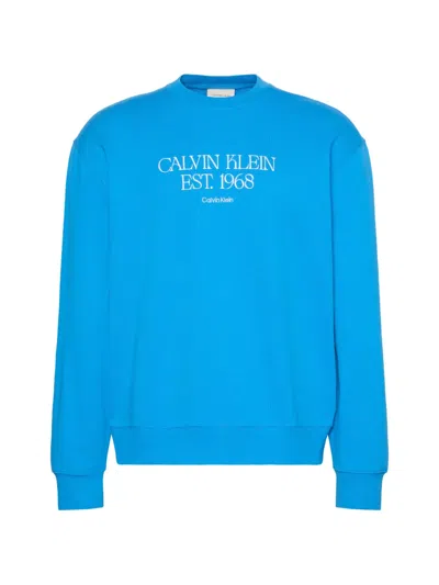 Calvin Klein Logo-print Crew-neck Sweater In Blue