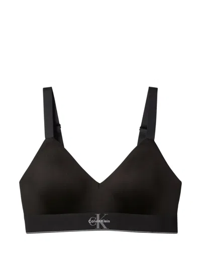 Calvin Klein Logo-print Elasticated-underband Bra In Black