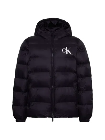 Calvin Klein Logo-print Hooded Padded Jacket In Black