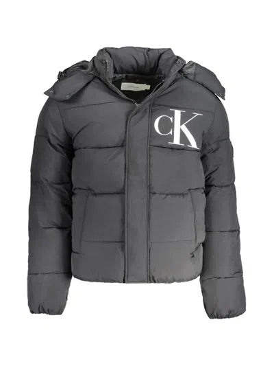 Calvin Klein Logo-print Hooded Quilted Jacket In Black