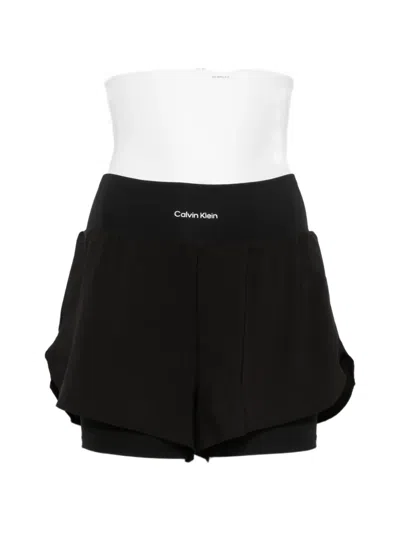 Calvin Klein Logo-print Layered Shorts In Black