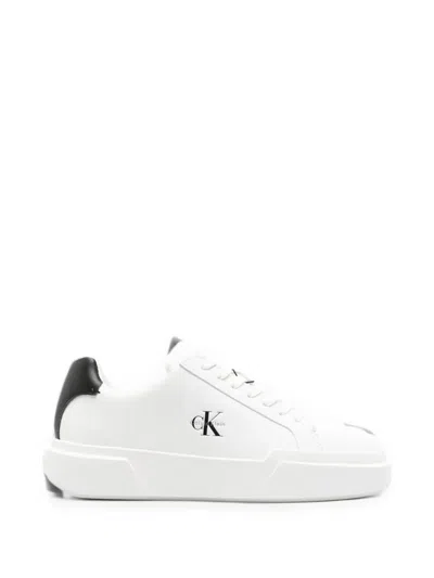 Calvin Klein Logo-print Leather Sneakers In White