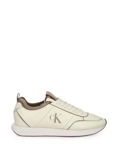 Calvin Klein Logo-print Panelled Sneakers In Neutral