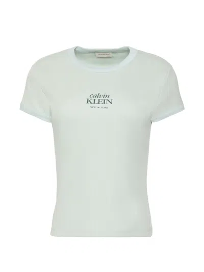 Calvin Klein Logo-print Ribbed T-shirt In Green